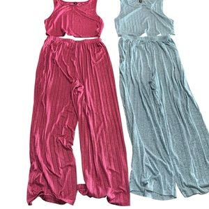 SHEIN 2 Crew Neck Sleeveless Tank Top & Long Pants Activewear 1XL 1 pink 1 blue